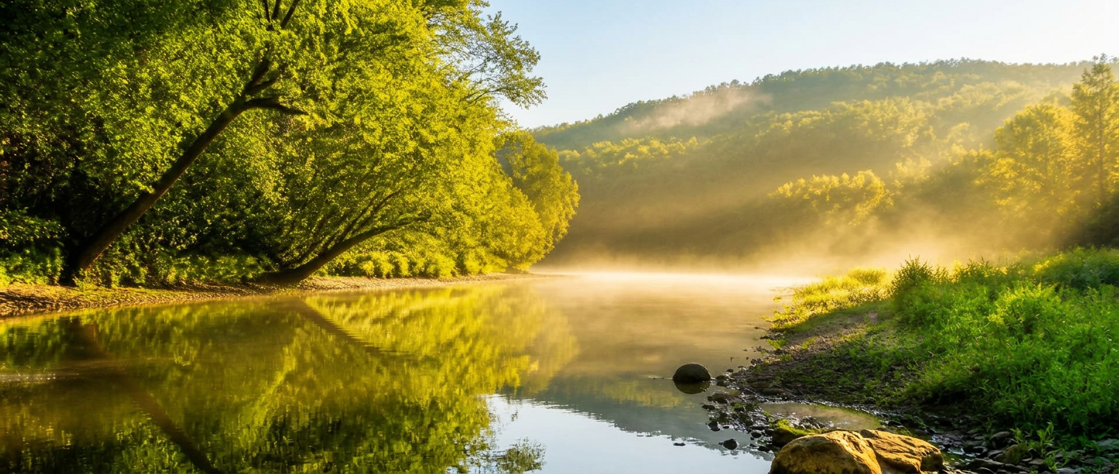Paysage apaisant : arbres et rivière tranquille